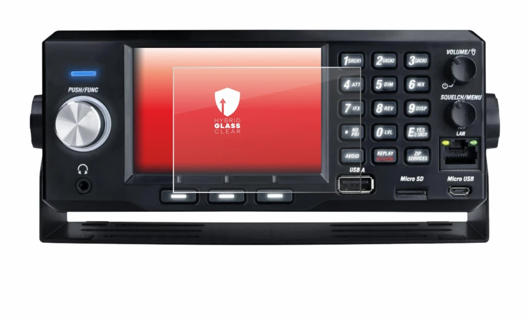 Image de l'appareil Uniden SDS200E avec une grande variété de protections d'écran.