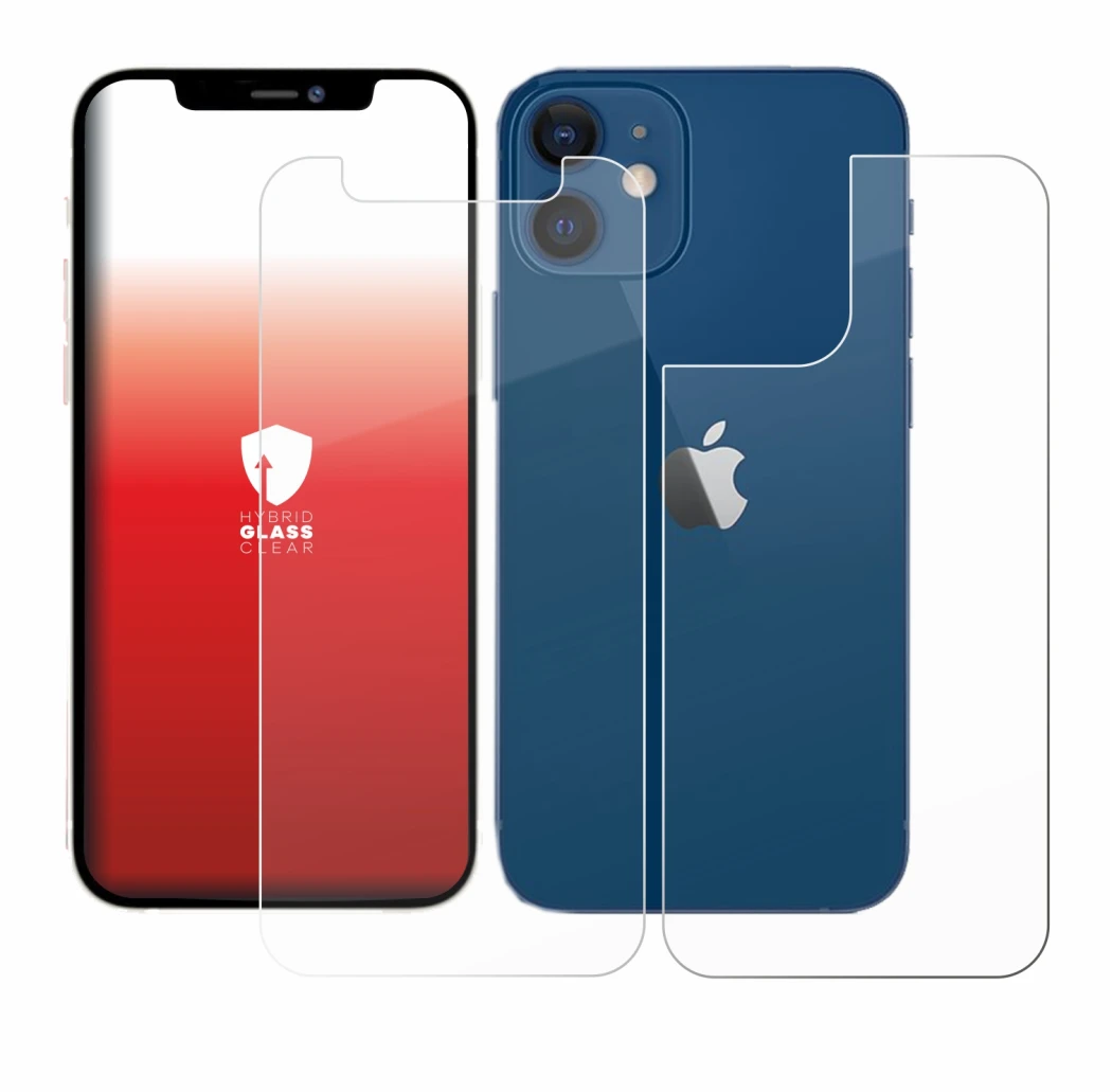 Image de l'appareil Apple iPhone 12 mini (Avant+Arrière) avec une grande variété de protections d'écran.