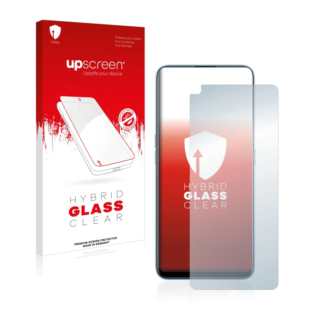 Face avant d’un emballage produit avec le logo de la marque upscreen. À côté, l’appareil realme 7 Pro est représenté avec la p