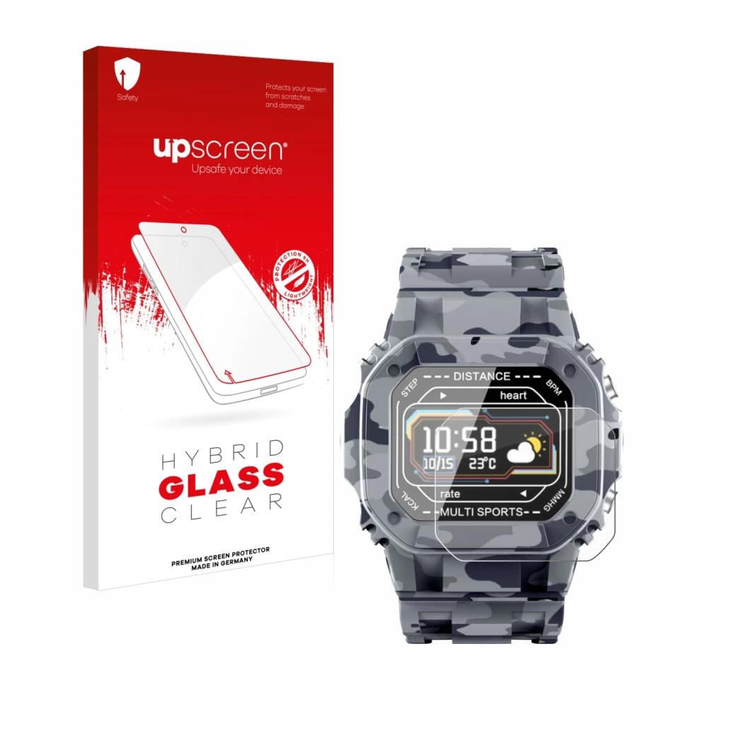Face avant d’un emballage produit avec le logo de la marque upscreen. À côté, l’appareil JAY-tech SWi2 est représenté avec la