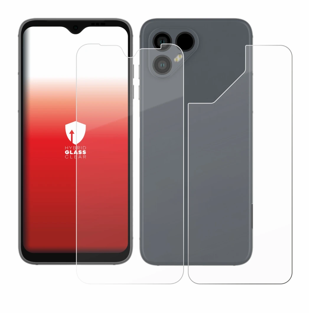 Image de l'appareil Fairphone 4 (Avant+Arrière) avec une grande variété de protections d'écran.