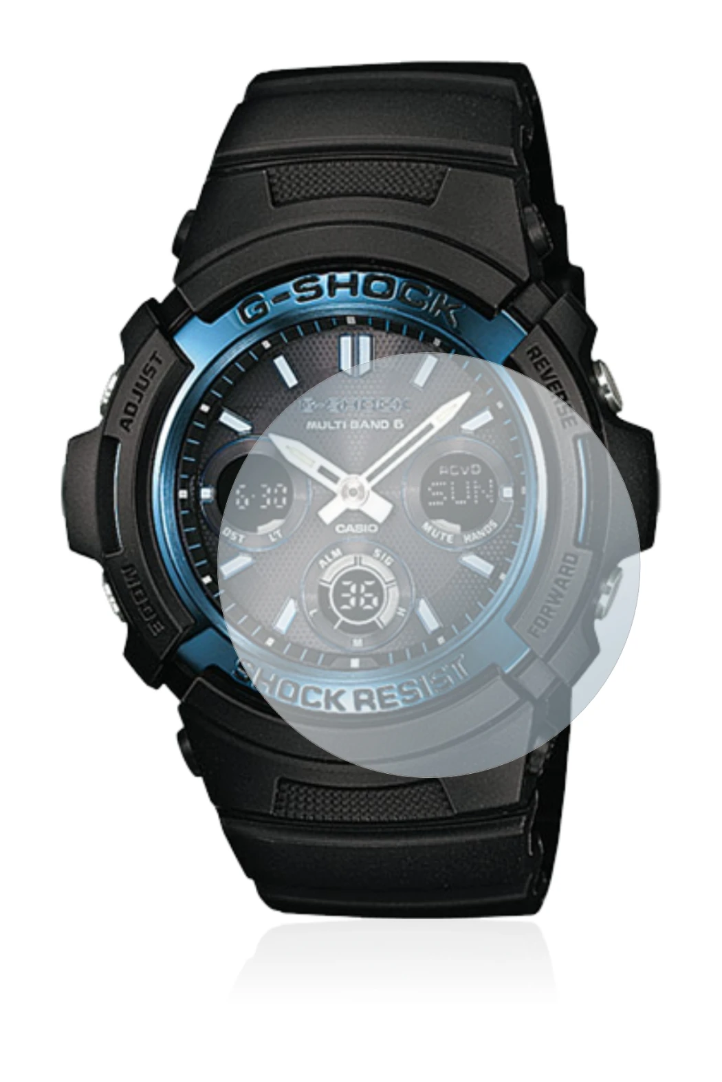 Image de l'appareil Casio AWG M100 avec une grande variété de protections d'écran.