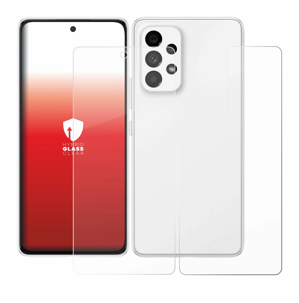 Image de l'appareil Samsung Galaxy A53 5G (Avant+Arrière) avec une grande variété de protections d'écran.