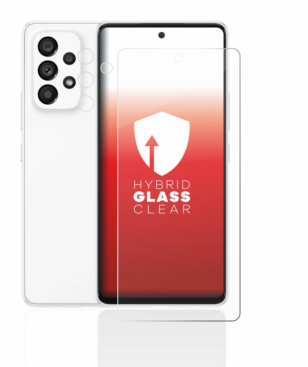 Image de l'appareil Samsung Galaxy A53 5G (Avant+Caméra) avec une grande variété de protections d'écran.