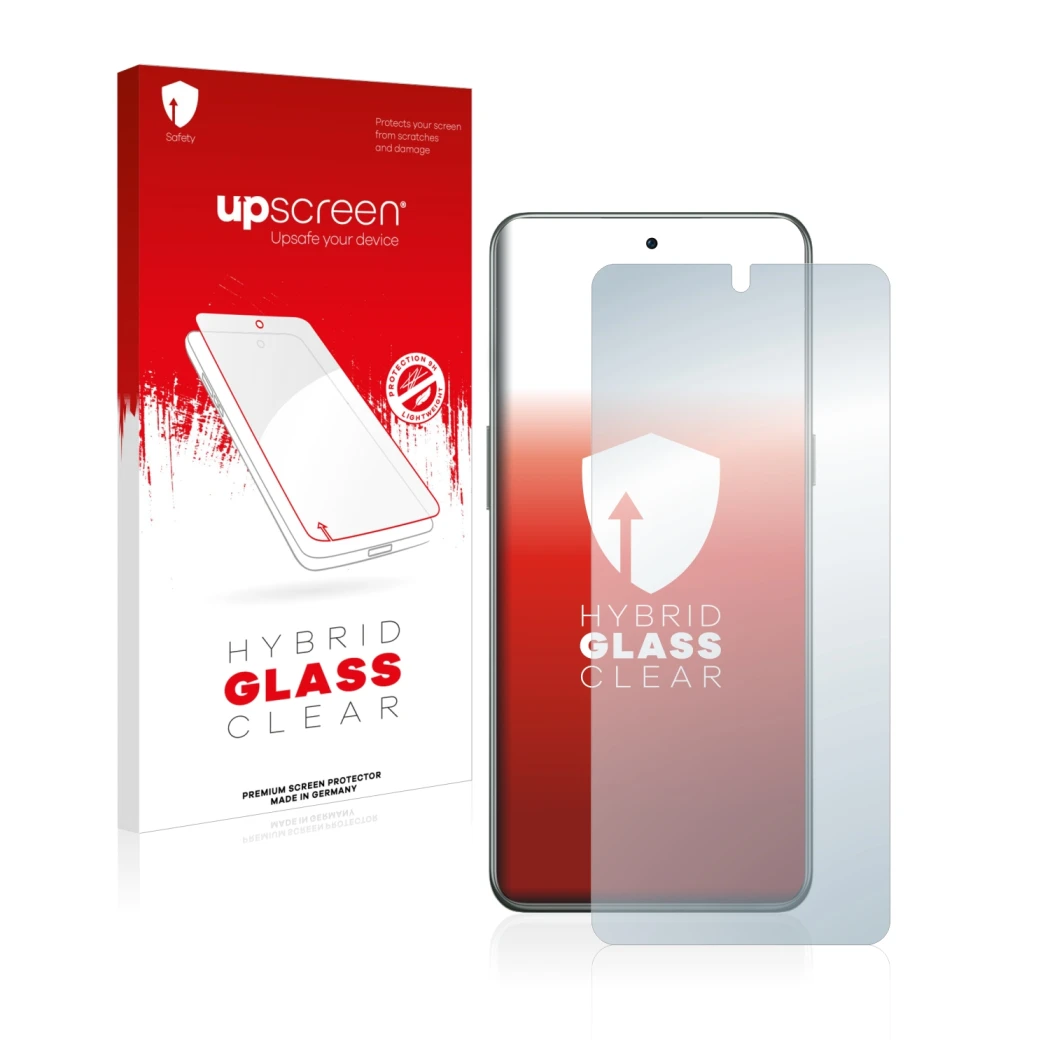 Face avant d’un emballage produit avec le logo de la marque upscreen. À côté, l’appareil OnePlus 10T 5G est représenté avec la