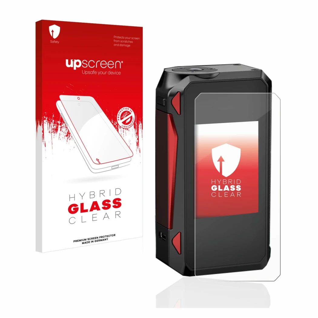 Face avant d’un emballage produit avec le logo de la marque upscreen. À côté, l’appareil Smok G-Priv 4 est représenté avec la