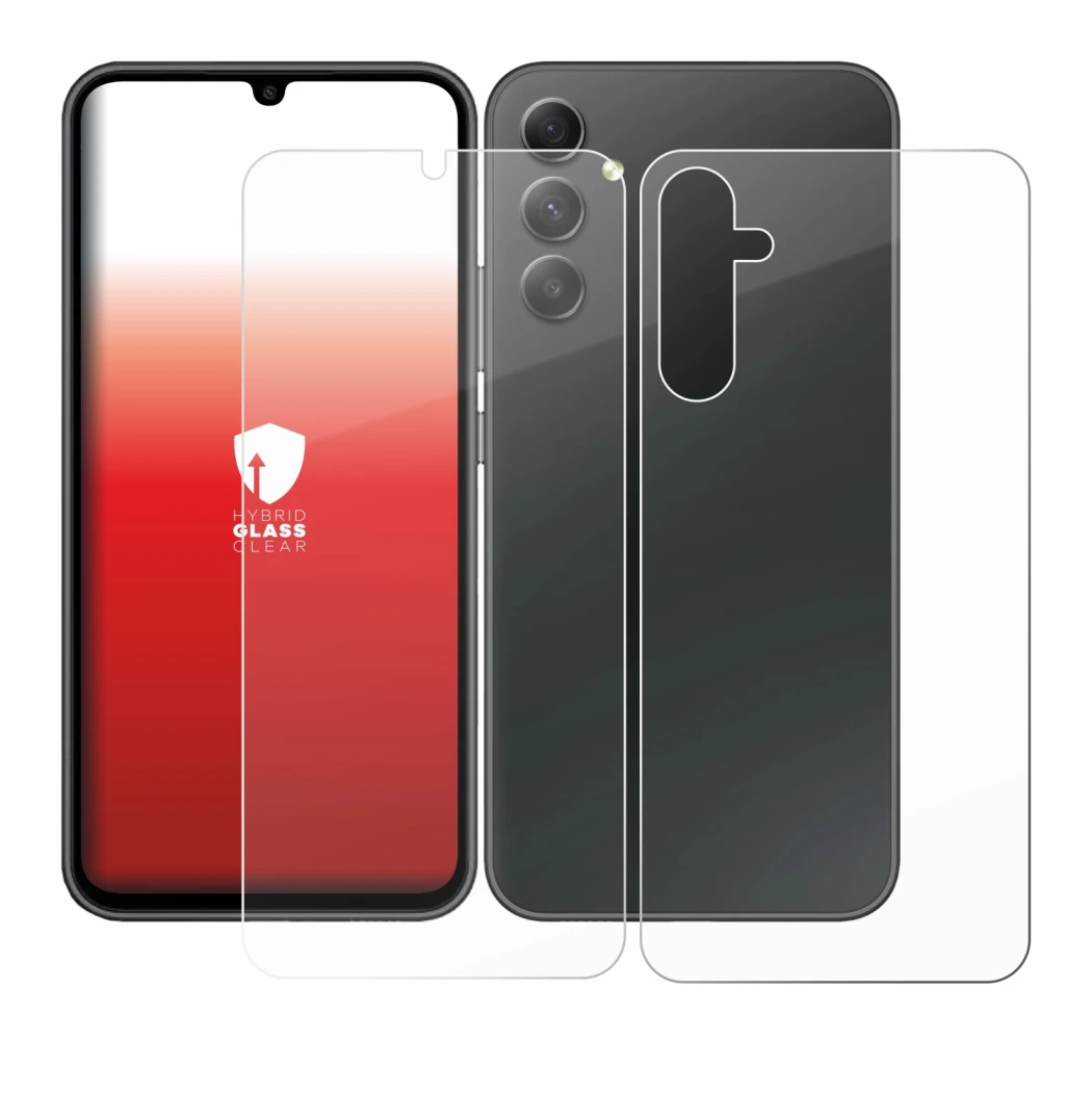 Image de l'appareil Samsung Galaxy A34 5G (Avant+Arrière) avec une grande variété de protections d'écran.