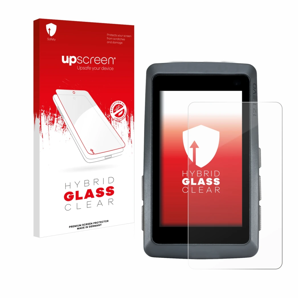 Face avant d’un emballage produit avec le logo de la marque upscreen. À côté, l’appareil Sigma ROX 12.1 EVO est représenté ave