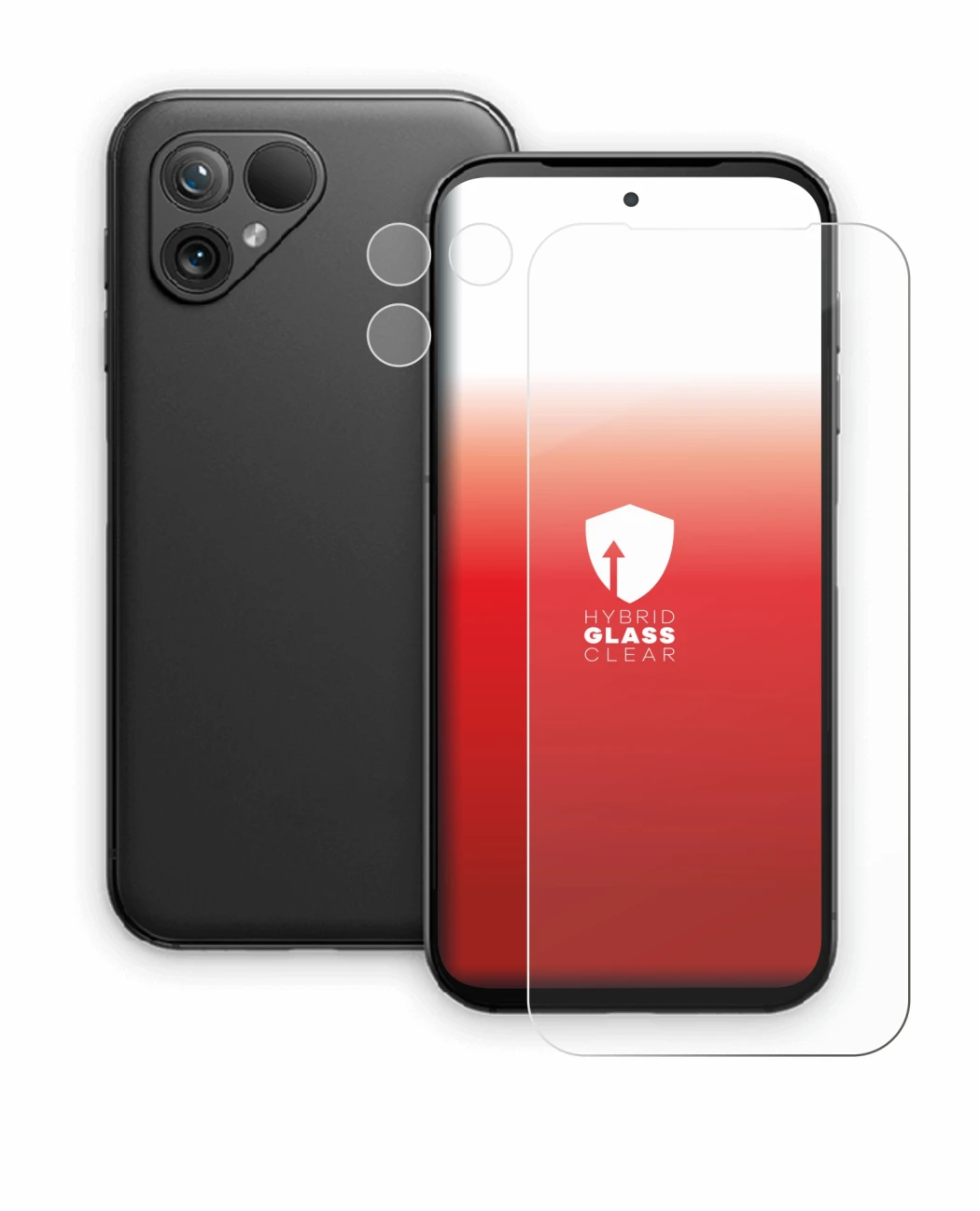 Image de l'appareil Fairphone 5 (Avant+Caméra) avec une grande variété de protections d'écran.