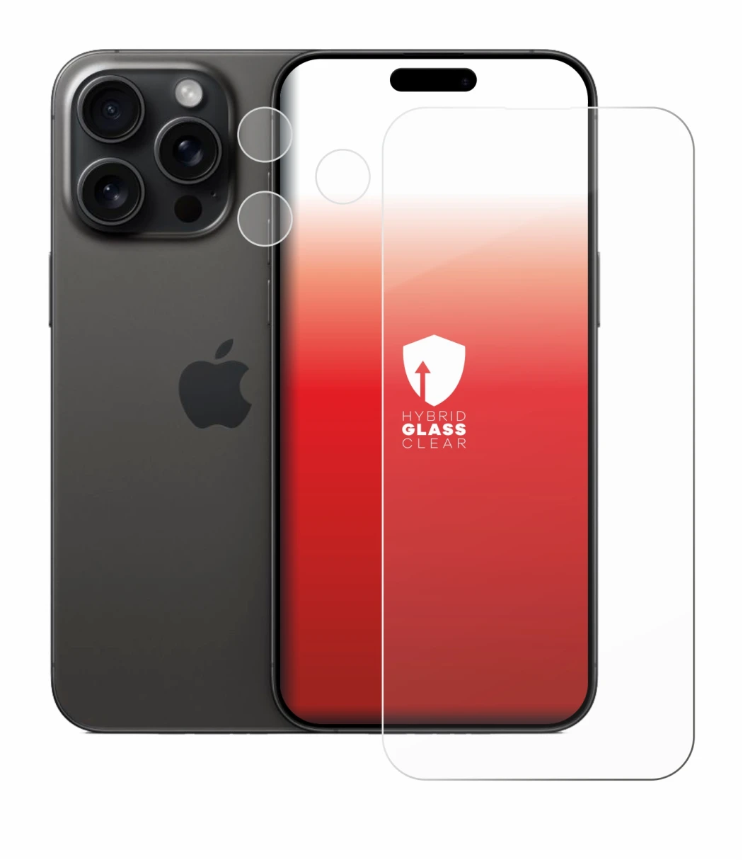 Image de l'appareil Apple iPhone 15 Pro Max (Avant+Caméra) avec une grande variété de protections d'écran.