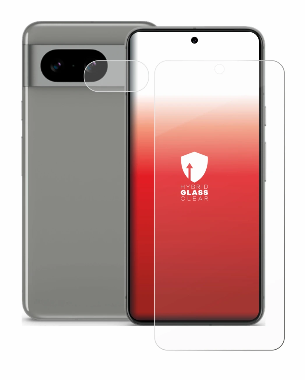 Image de l'appareil Google Pixel 8 (Avant+Caméra) avec une grande variété de protections d'écran.