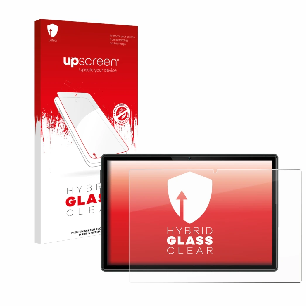 Face avant d’un emballage produit avec le logo de la marque upscreen. À côté, l’appareil Doogee U10 est représenté avec la pro