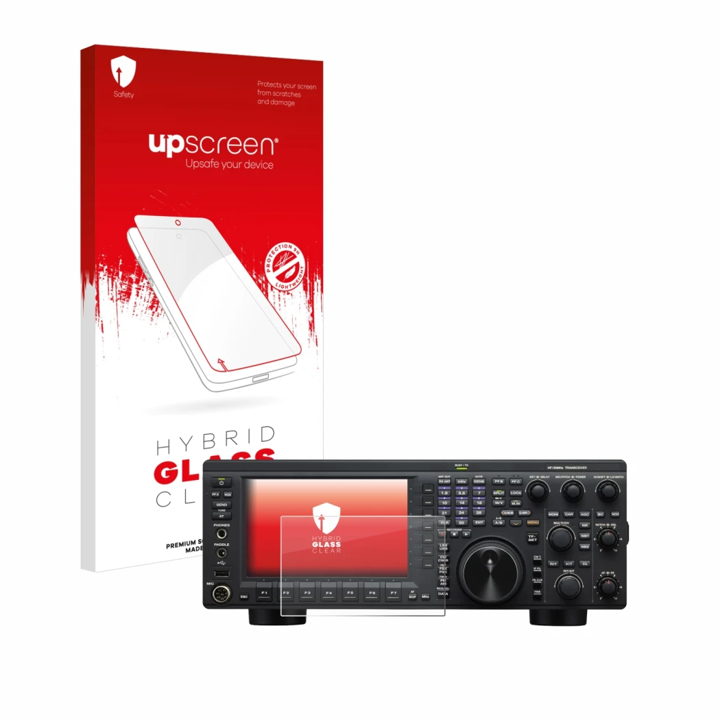 Face avant d’un emballage produit avec le logo de la marque upscreen. À côté, l’appareil Kenwood TS-890S est représenté avec l