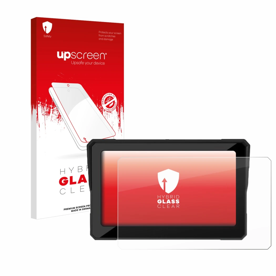 Face avant d’un emballage produit avec le logo de la marque upscreen. À côté, l’appareil Carpuride W702 7