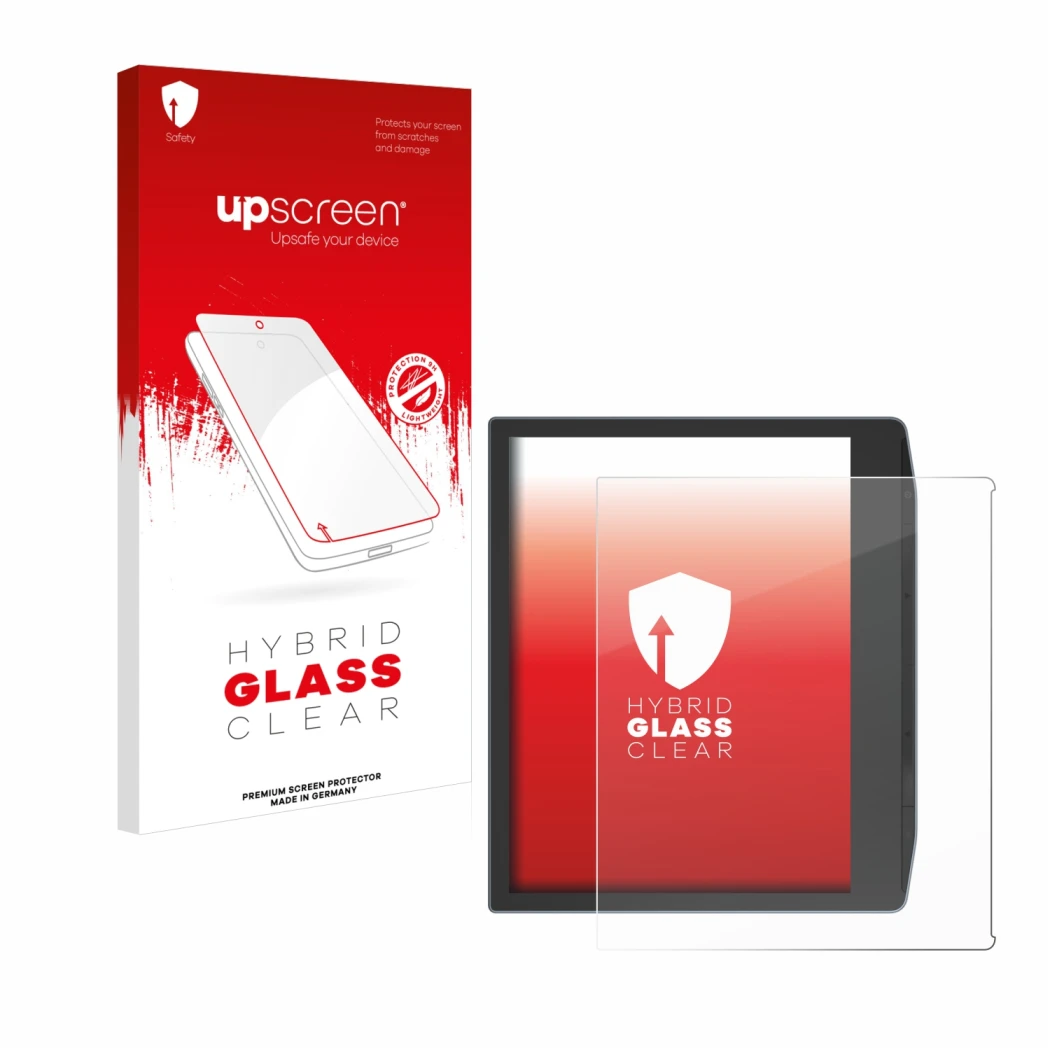 Face avant d’un emballage produit avec le logo de la marque upscreen. À côté, l’appareil PocketBook Era Color est représenté a