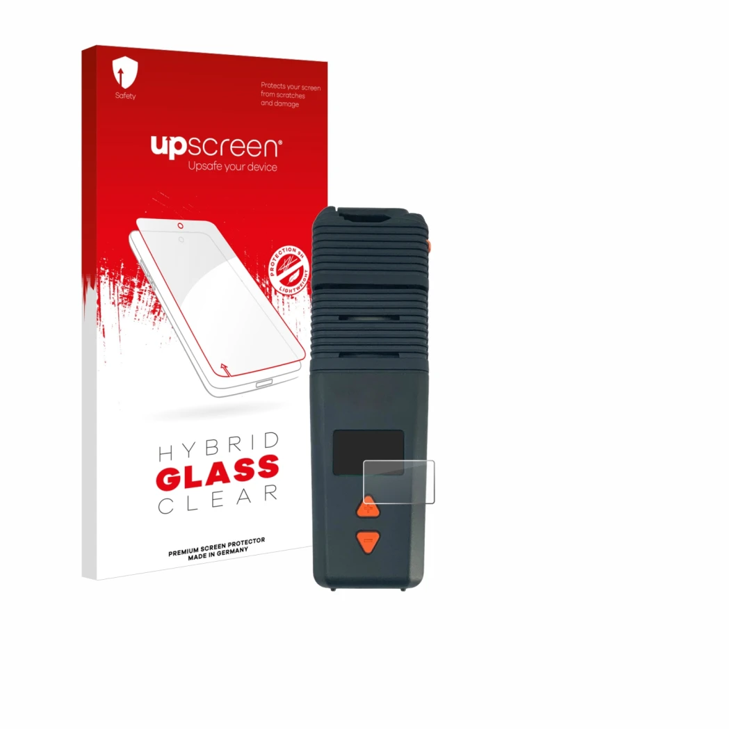 Face avant d’un emballage produit avec le logo de la marque upscreen. À côté, l’appareil Storz & Bickel Venty Vaporizer est re