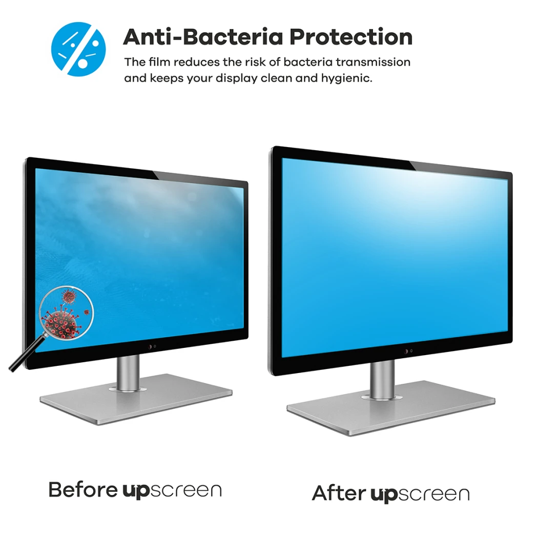 Appareil avec film de protection upscreen : Beaucoup de bactéries avant, propre après – « Protection antibactérienne ».
