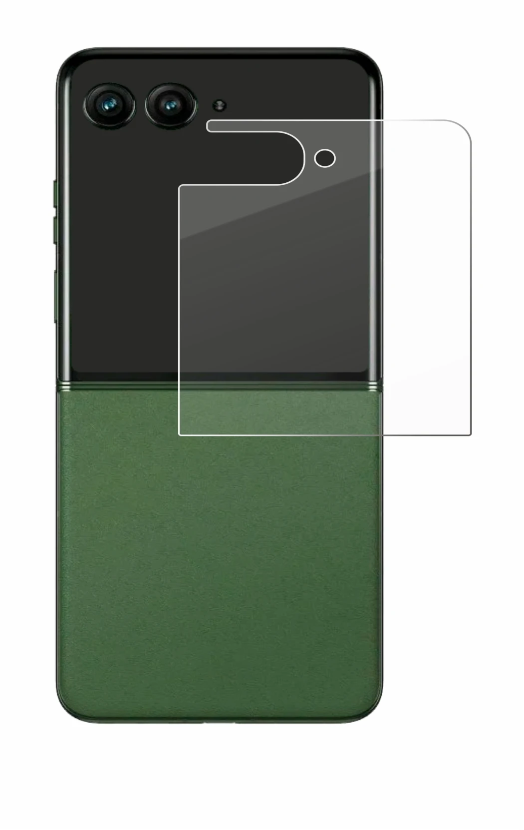 Image de l'appareil Motorola Razr 50 Ultra (Affichage arrière) avec une grande variété de protections d'écran.