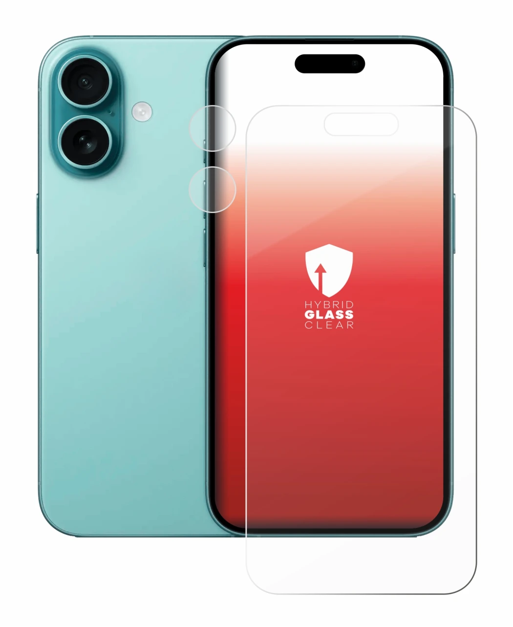 Image de l'appareil Apple iPhone 16 (Avant+Caméra) avec une grande variété de protections d'écran.