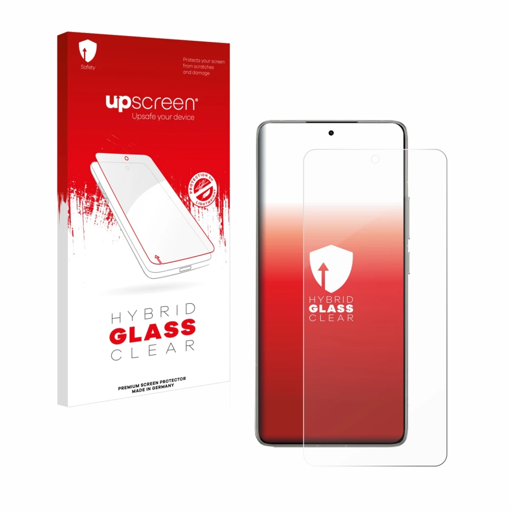 Face avant d’un emballage produit avec le logo de la marque upscreen. À côté, l’appareil Xiaomi 14T Pro est représenté avec la