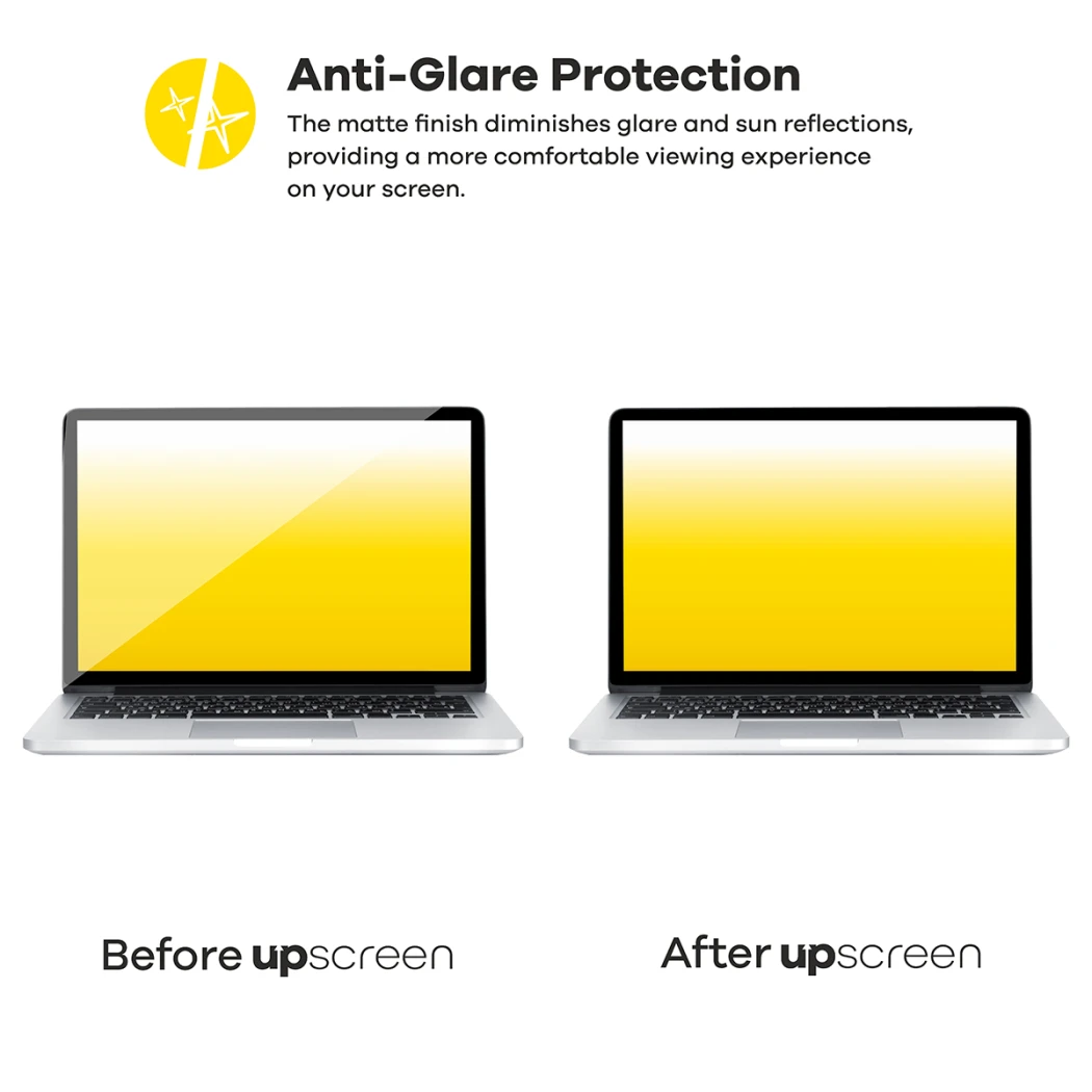 Deux appareils comparés – à gauche avec de forts reflets d'écran, à droite antireflet grâce au film de protection upscreen. Te