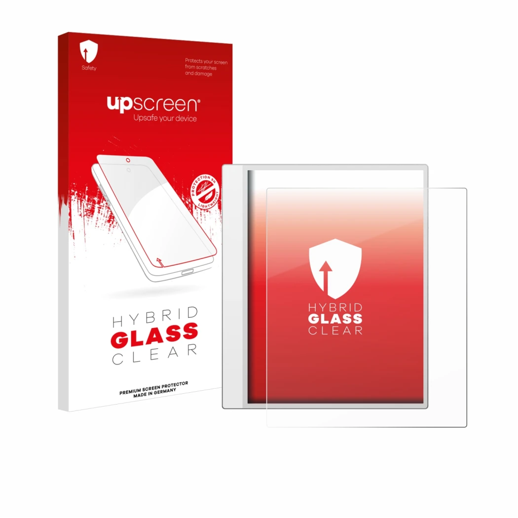 Face avant d’un emballage produit avec le logo de la marque upscreen. À côté, l’appareil Boox Note Max est représenté avec la 