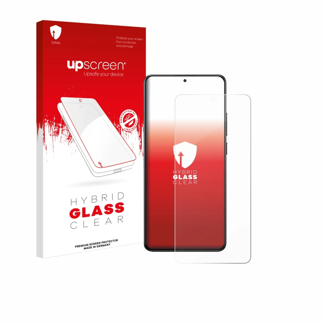 Face avant d’un emballage produit avec le logo de la marque upscreen. À côté, l’appareil Xiaomi Poco X7 Pro est représenté ave