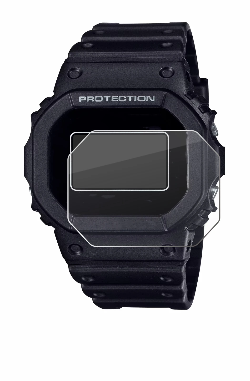 Image de l'appareil Casio G-Shock DW-5600RL-1 avec une grande variété de protections d'écran.