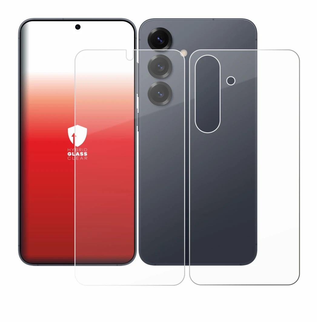 Image de l'appareil Samsung Galaxy S25 (Avant+Arrière) avec une grande variété de protections d'écran.