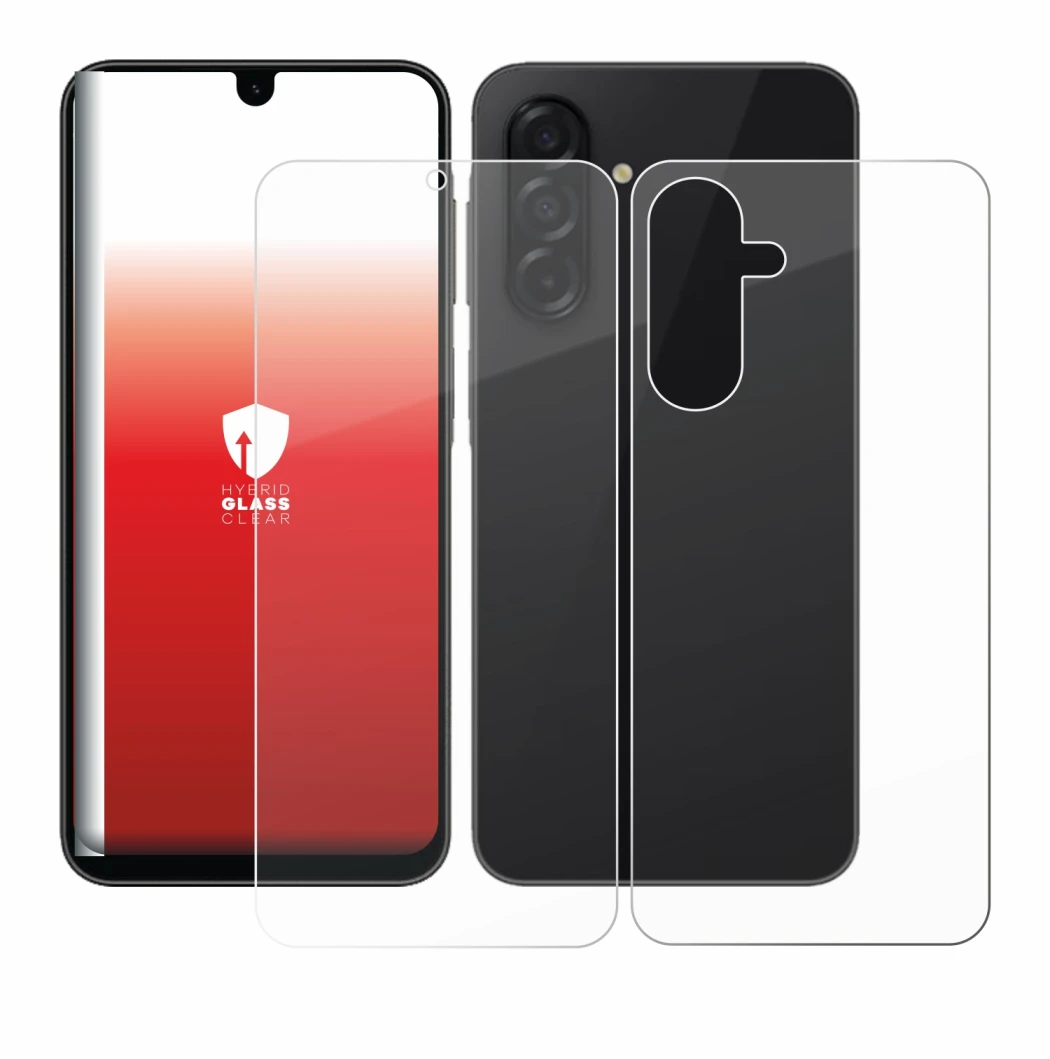 Image de l'appareil Samsung Galaxy A26 5G (Avant+Arrière) avec une grande variété de protections d'écran.