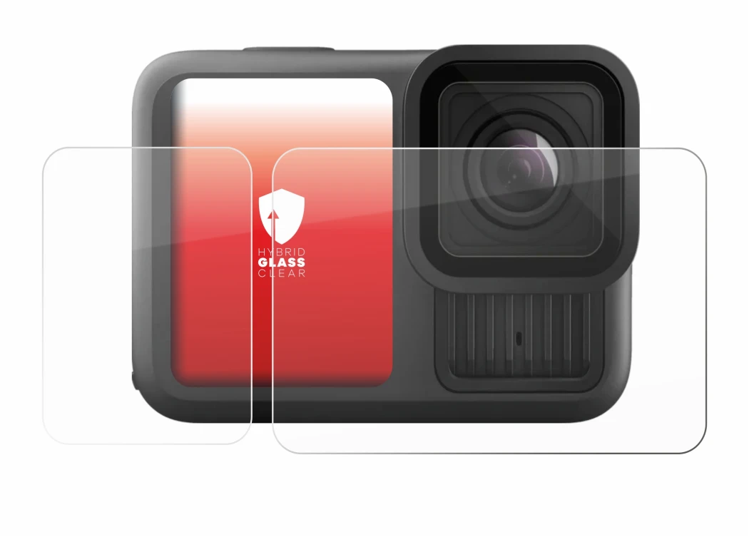 Image de l'appareil GoPro Hero 13 Black Creator Edition avec une grande variété de protections d'écran.