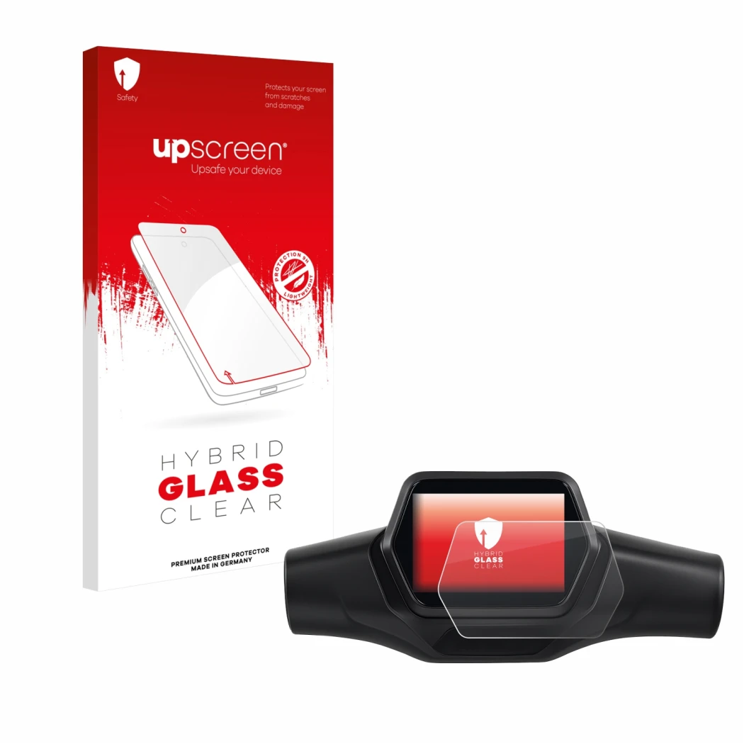 Face avant d’un emballage produit avec le logo de la marque upscreen. À côté, l’appareil Segway Ninebot ZT3 Pro D est représen