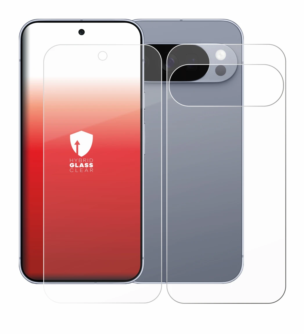 Image de l'appareil Google Pixel 10 Pro (Avant+Arrière) avec une grande variété de protections d'écran.