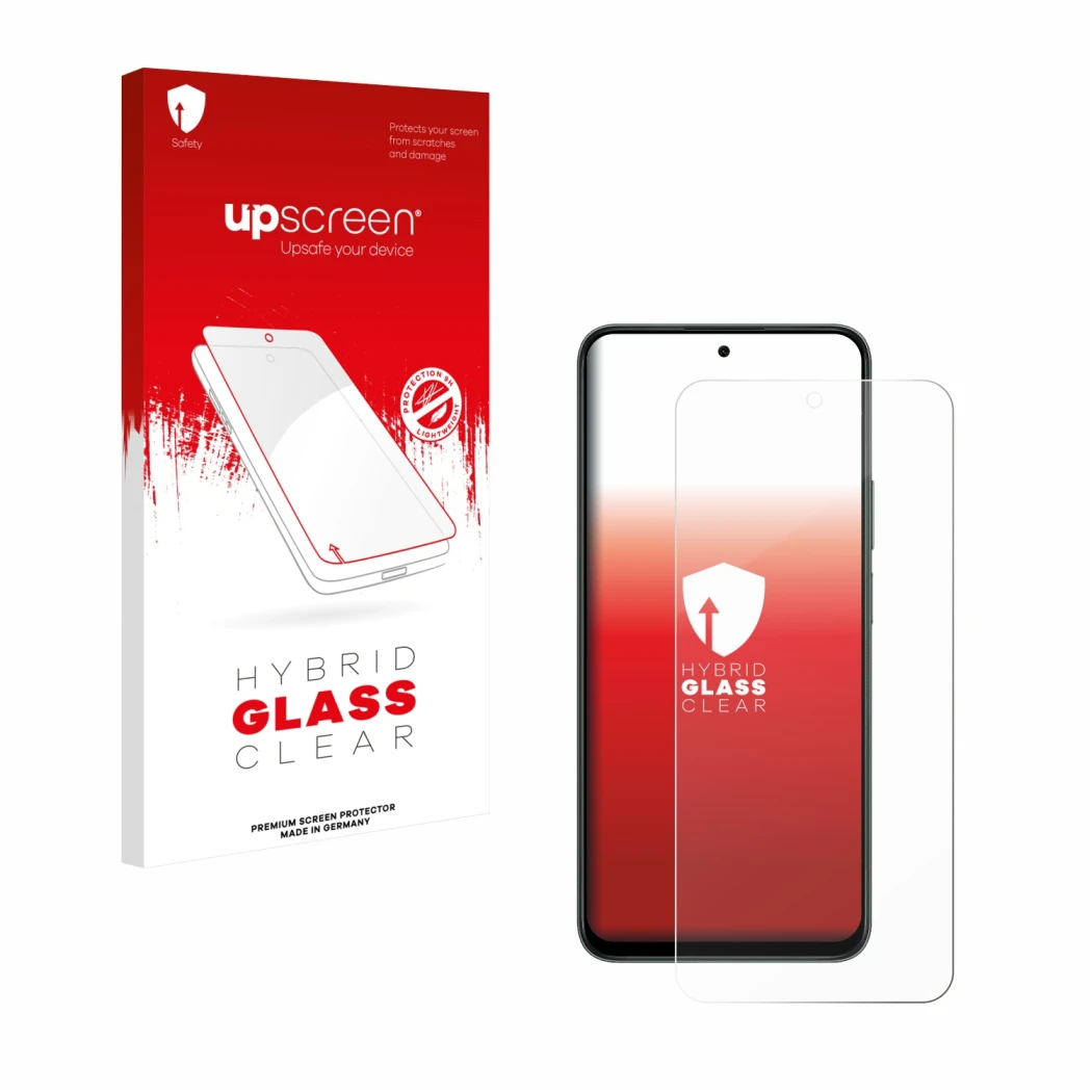 Face avant d’un emballage produit avec le logo de la marque upscreen. À côté, l’appareil Honor X7d 4G est représenté avec la p