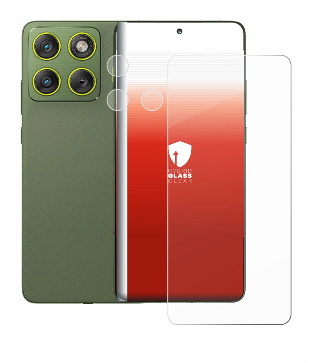 Image de l'appareil Motorola Edge 70 (Avant+Caméra) avec une grande variété de protections d'écran.