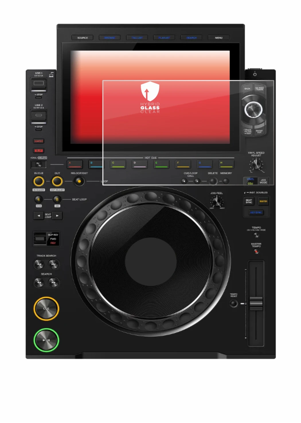 Image de l'appareil Pioneer CDJ 3000X avec une grande variété de protections d'écran.