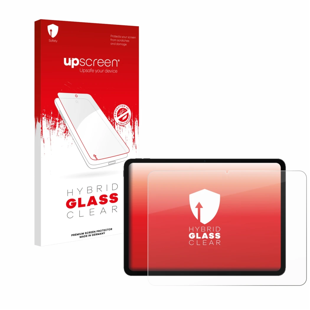 Face avant d’un emballage produit avec le logo de la marque upscreen. À côté, l’appareil OnePlus Pad Go 2 est représenté avec 