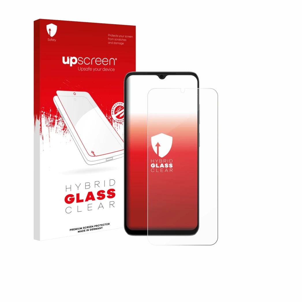Face avant d’un emballage produit avec le logo de la marque upscreen. À côté, l’appareil Doogee Note 56X Pro est représenté av