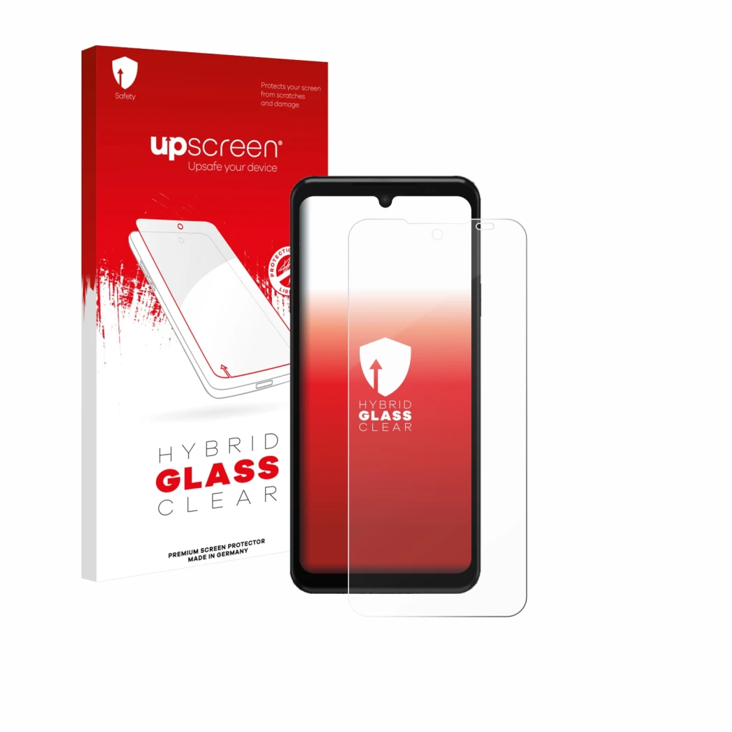 Face avant d’un emballage produit avec le logo de la marque upscreen. À côté, l’appareil Sunmi M3 est représenté avec la prote