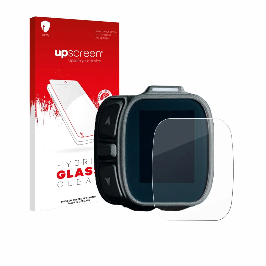 Face avant d’un emballage produit avec le logo de la marque upscreen. À côté, l’appareil Giant Ridecontrol Dash 2 2026 est rep