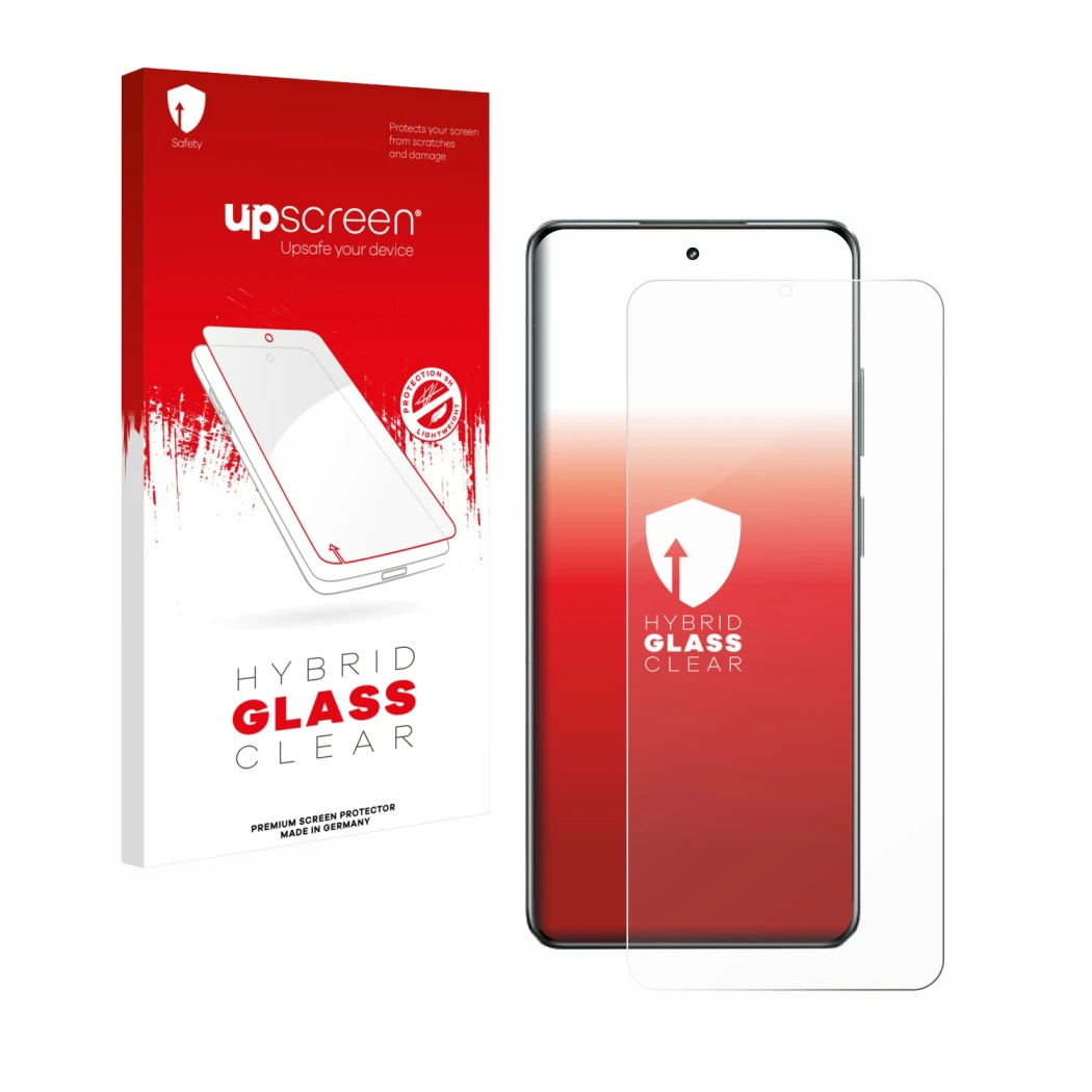 Face avant d’un emballage produit avec le logo de la marque upscreen. À côté, l’appareil realme C63 5G est représenté avec la