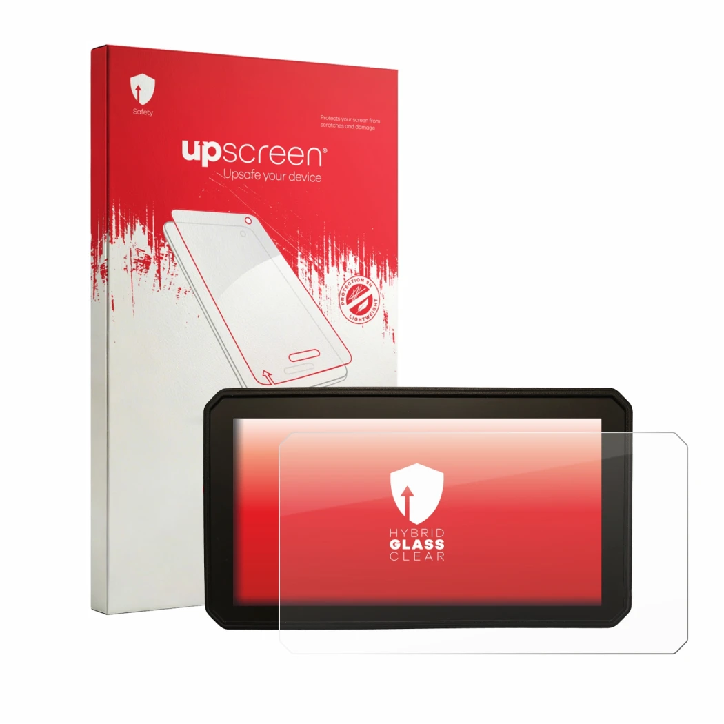 Face avant d’un emballage produit avec le logo de la marque upscreen. À côté, l’appareil Interphone Sync55B est représenté ave