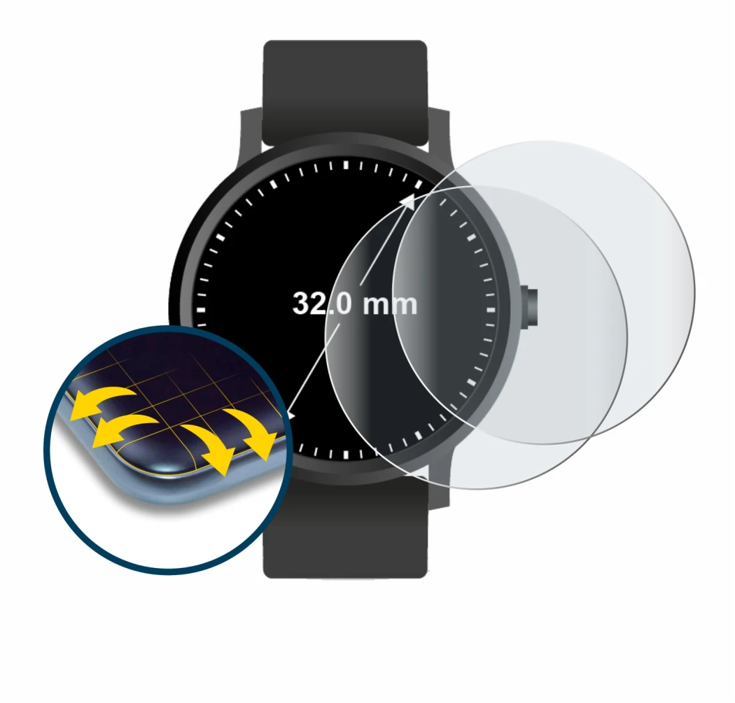 Image de l'appareil Montres (Circulaire, ø: 32 mm) avec une grande variété de protections d'écran.