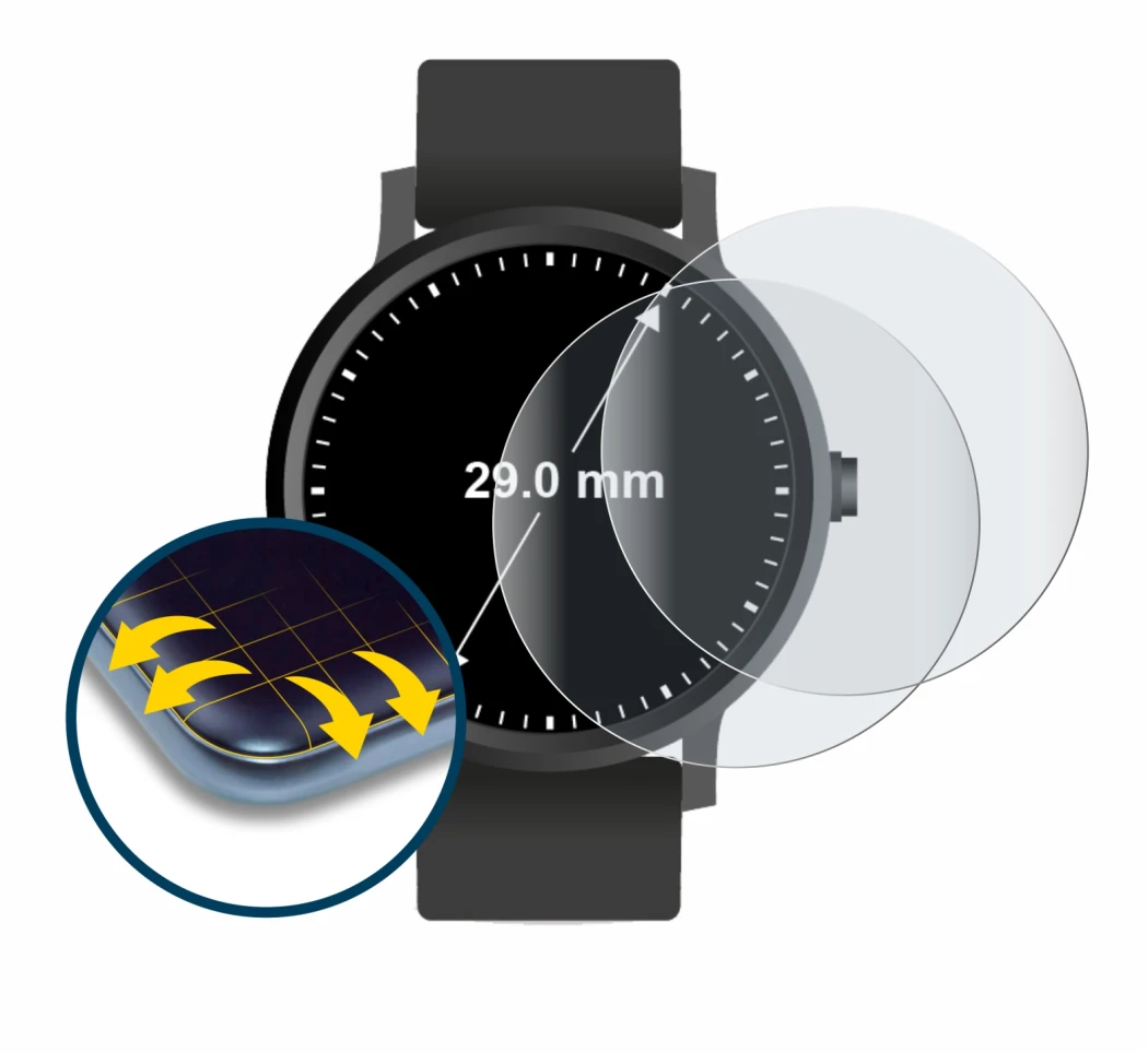 Image de l'appareil Montres (Circulaire, ø: 29 mm) avec une grande variété de protections d'écran.