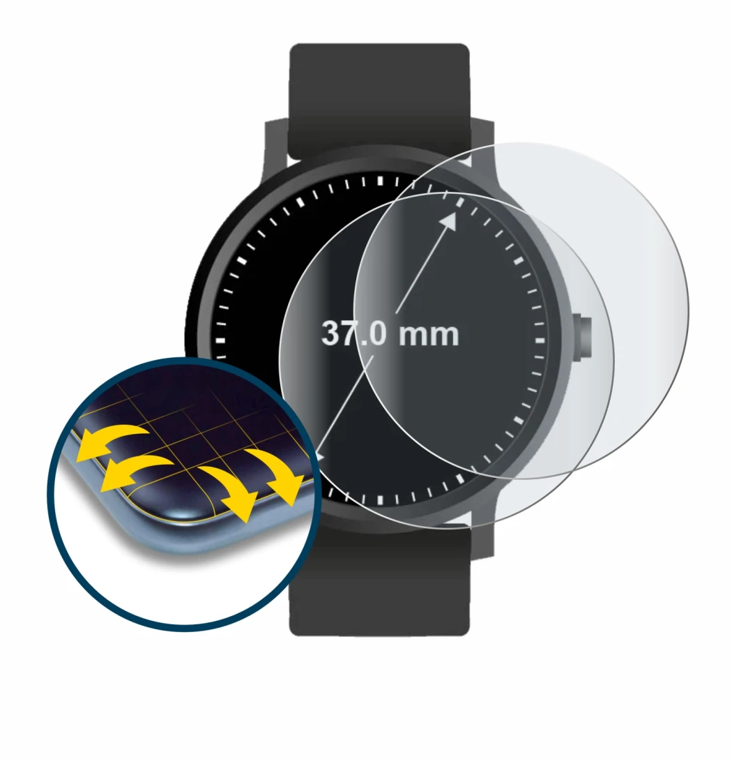 Image de l'appareil Montres (Circulaire, ø: 37 mm) avec une grande variété de protections d'écran.