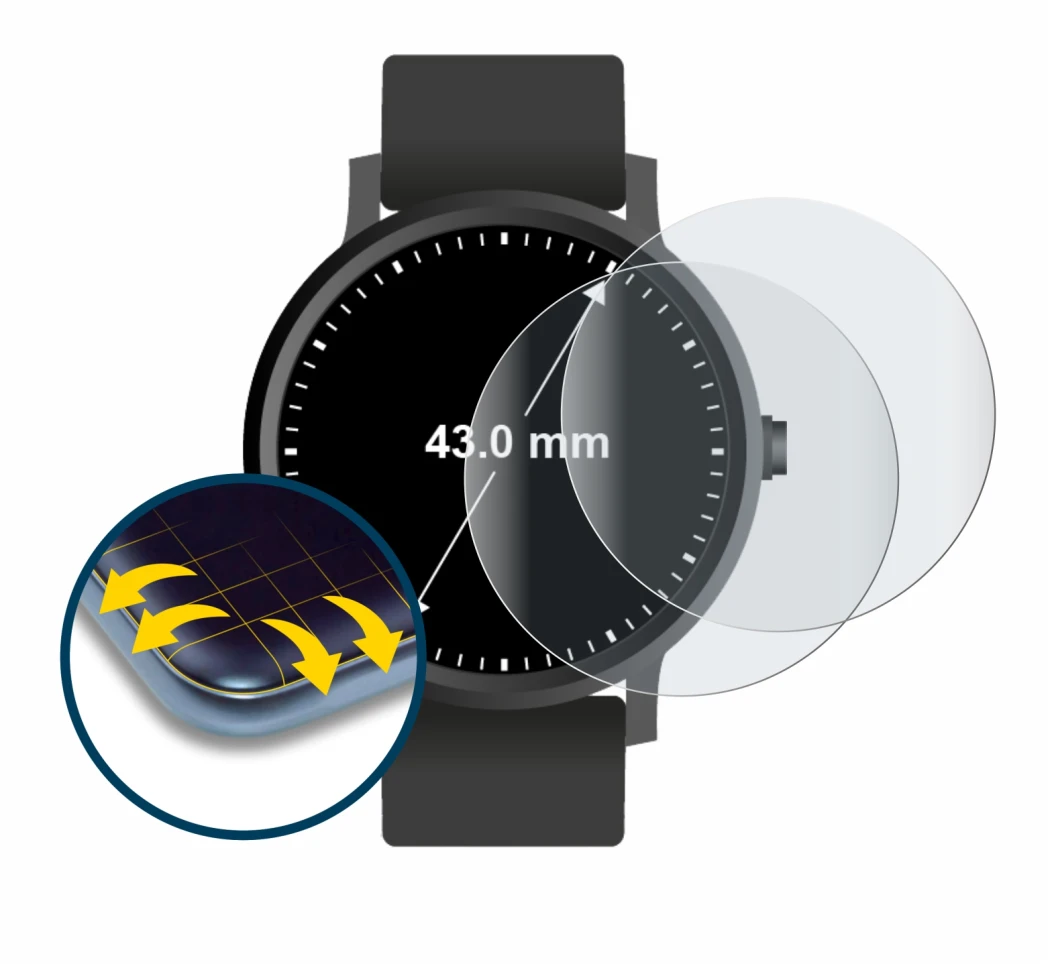 Image de l'appareil Montres (Circulaire, ø: 43 mm) avec une grande variété de protections d'écran.