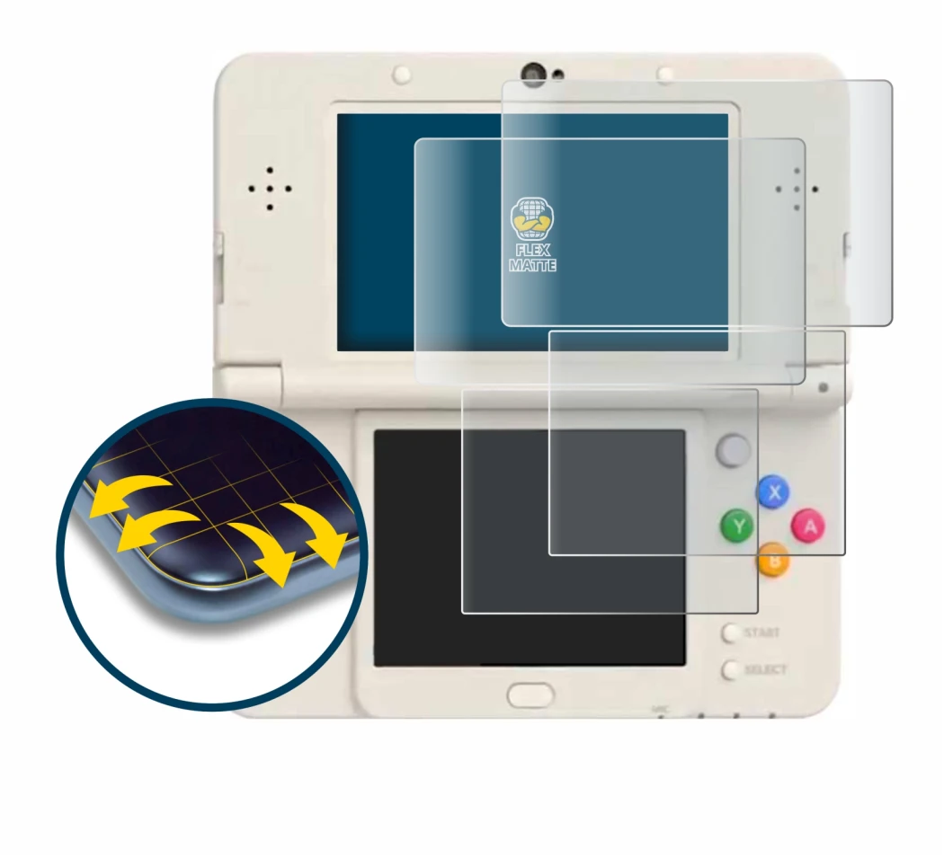 Image de l'appareil Nintendo New 3DS avec une grande variété de protections d'écran.
