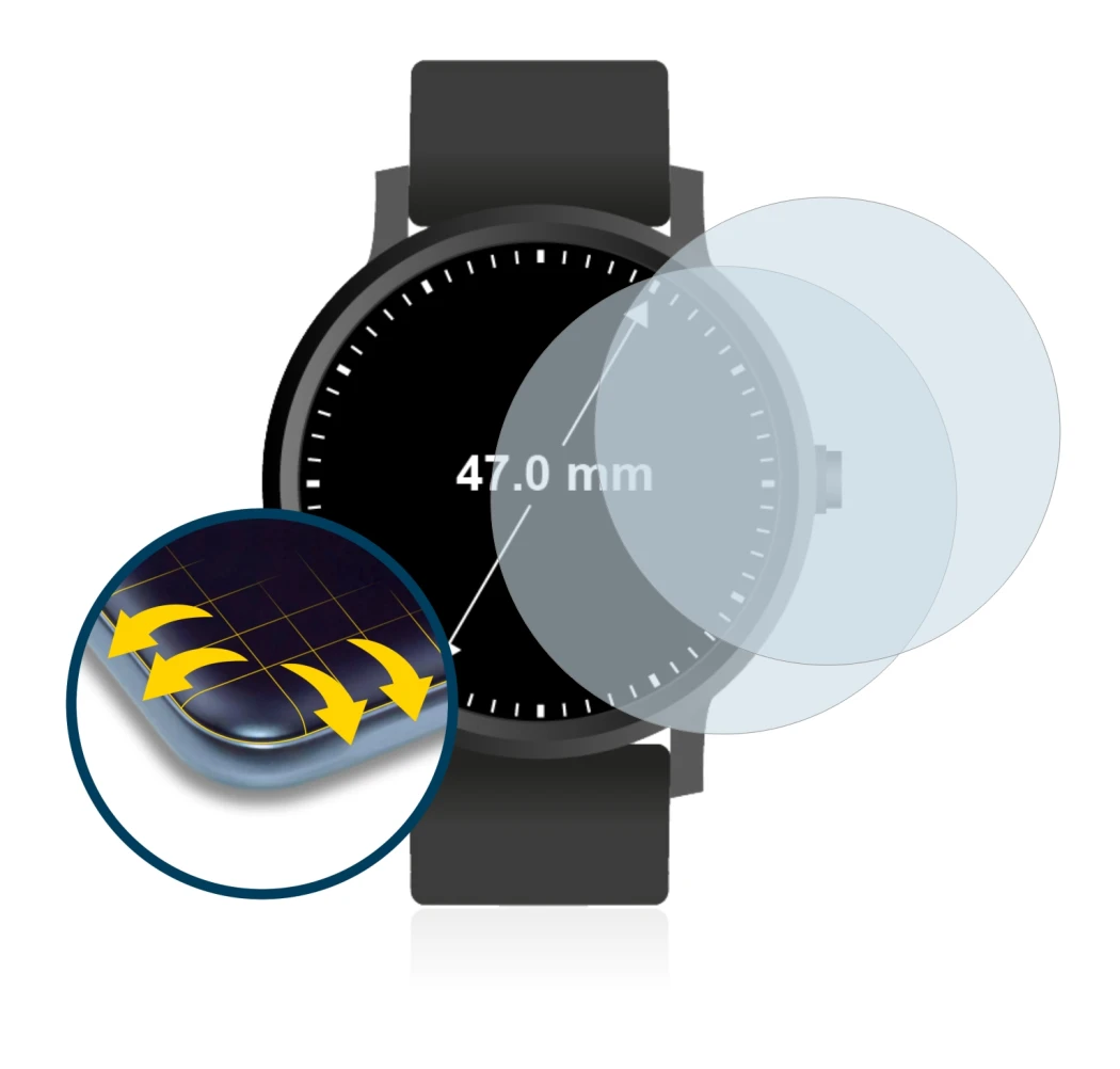 Image de l'appareil Montres (Circulaire, ø: 47 mm) avec une grande variété de protections d'écran.