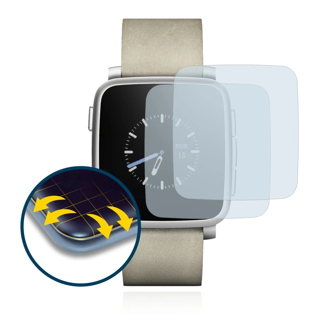 Image de l'appareil Pebble Time Steel avec une grande variété de protections d'écran.