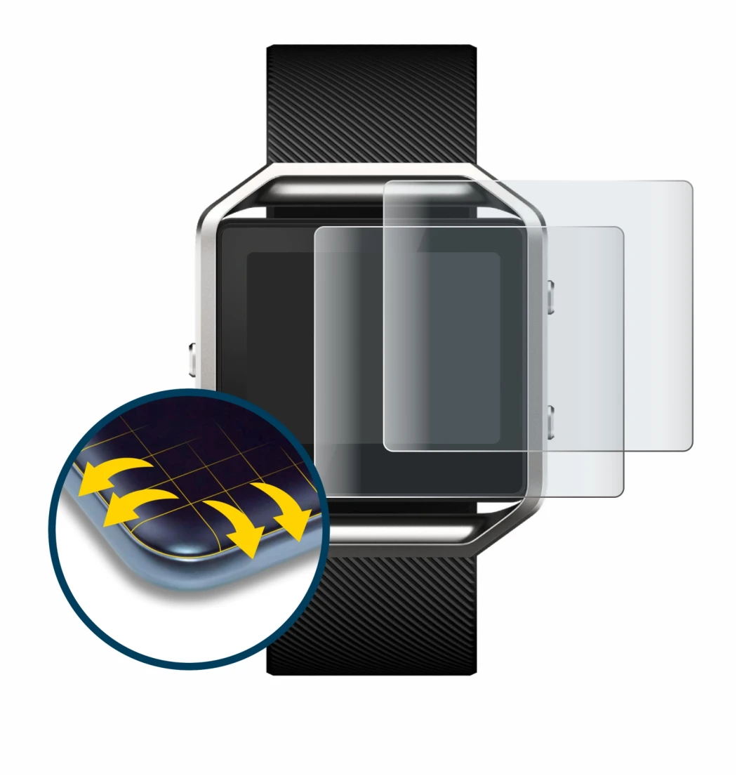 Image de l'appareil Fitbit Blaze avec une grande variété de protections d'écran.